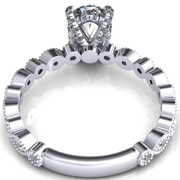 Fire Brilliance Rings Lizette Oval Center Stone 4 Claw Prong 34 Eternity Milgrain Diamond Shank Engagement Ring