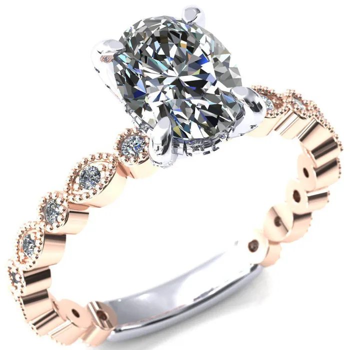 Fire Brilliance Rings Lizette Oval Center Stone 4 Claw Prong 34 Eternity Milgrain Diamond Shank Engagement Ring