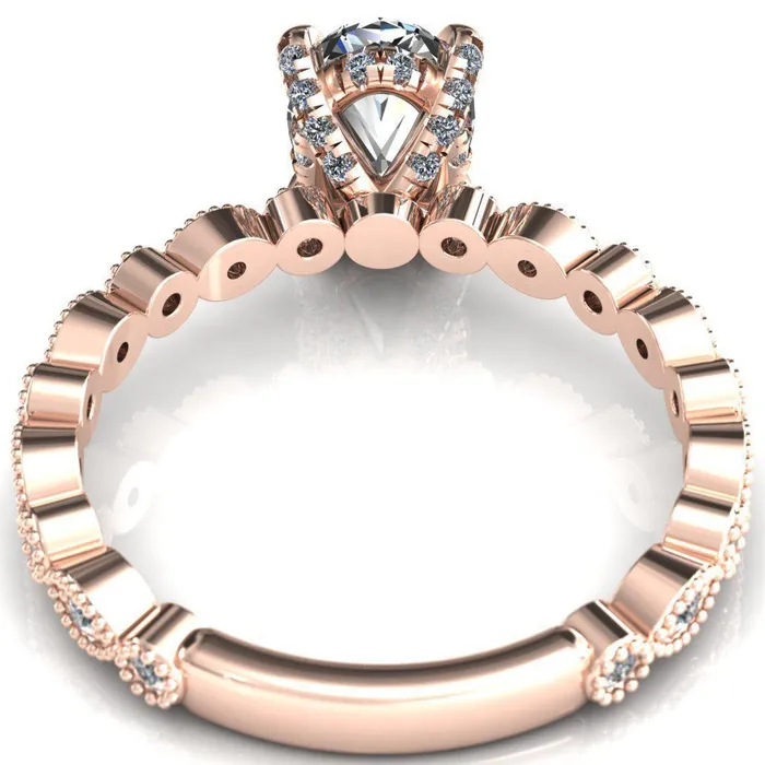 Fire Brilliance Rings Lizette Oval Center Stone 4 Claw Prong 34 Eternity Milgrain Diamond Shank Engagement Ring