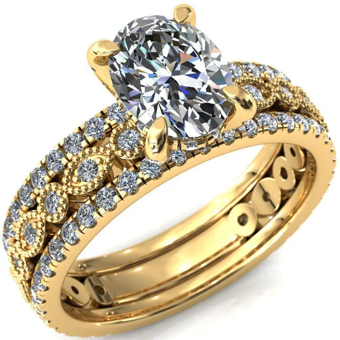 Fire Brilliance Rings Lizette Oval Center Stone 4 Claw Prong 34 Eternity Milgrain Diamond Shank Engagement Ring