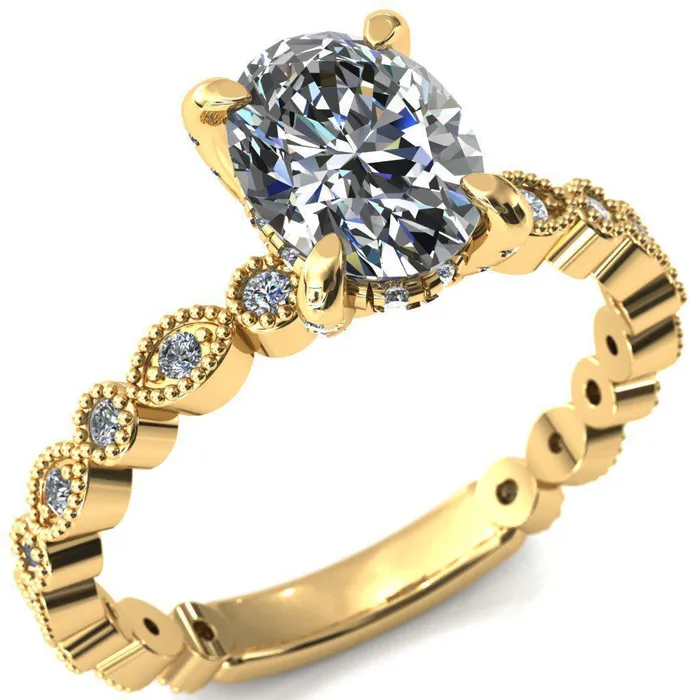 Fire Brilliance Rings Lizette Oval Center Stone 4 Claw Prong 34 Eternity Milgrain Diamond Shank Engagement Ring