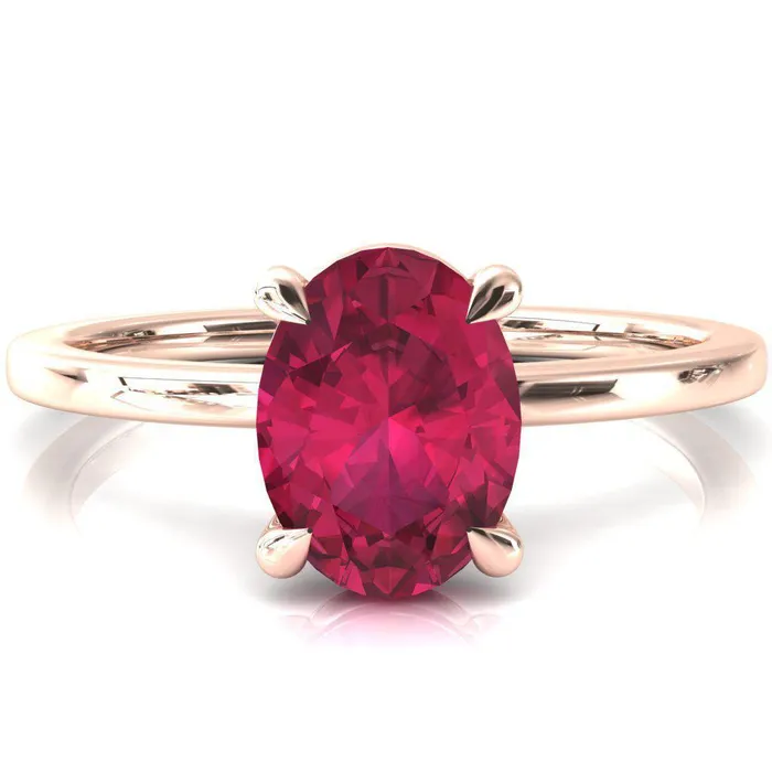 Fire Brilliance Rings Lyla Oval Ruby 4 Claw Prong Single Rail Solitaire Ring