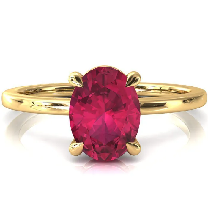 Fire Brilliance Rings Lyla Oval Ruby 4 Claw Prong Single Rail Solitaire Ring