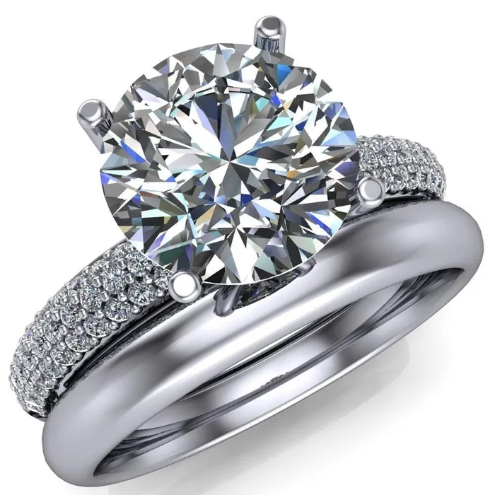 Fire Brilliance Rings Lynette Round Center Stone 4 Prong Double Diamond Channel Engagement Ring Fire Brilliance Rings Lynette Round Center Stone 4 Prong Double Diamond Channel Engagement Ring