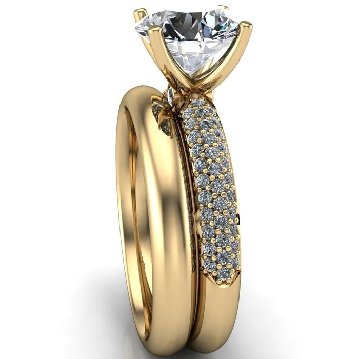 Fire Brilliance Rings Lynette Round Center Stone 4 Prong Double Diamond Channel Engagement Ring