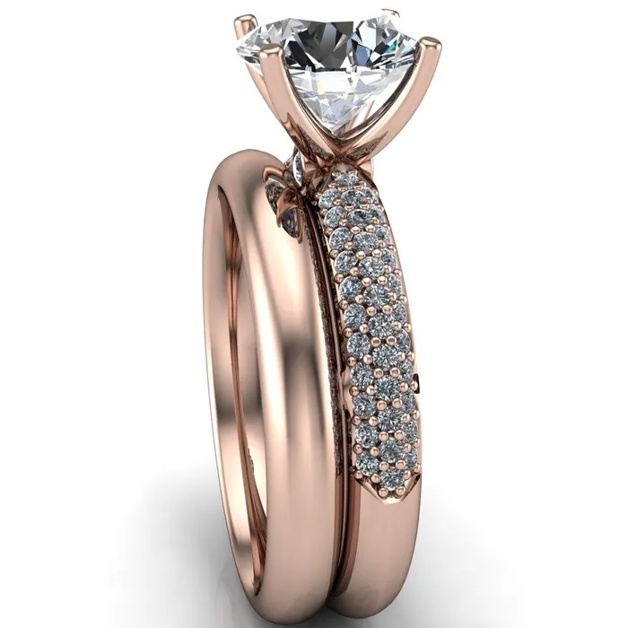 Fire Brilliance Rings Lynette Round Center Stone 4 Prong Double Diamond Channel Engagement Ring