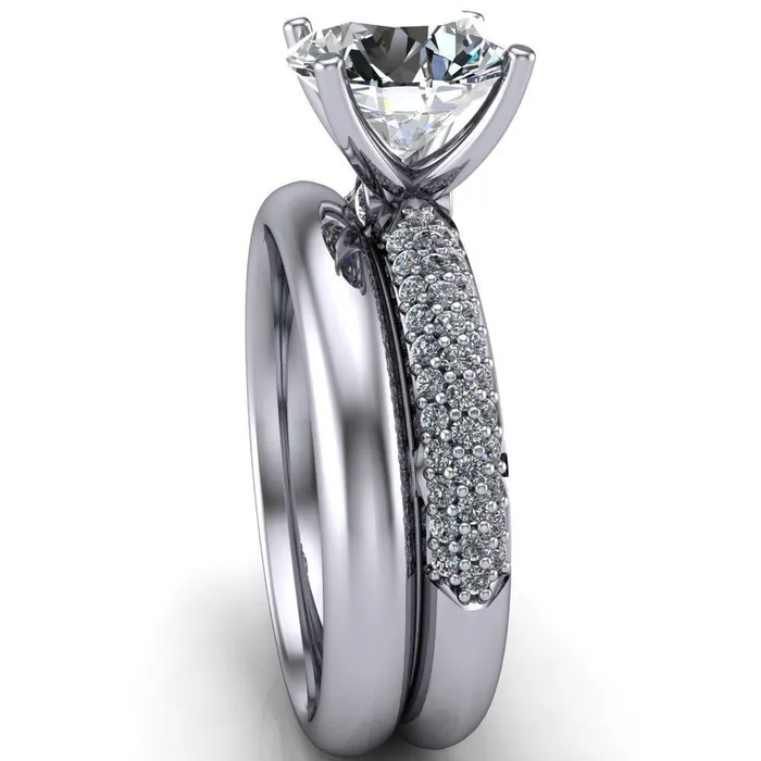Fire Brilliance Rings Lynette Round Center Stone 4 Prong Double Diamond Channel Engagement Ring