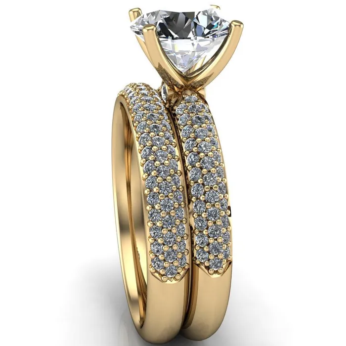 Fire Brilliance Rings Lynette Round Center Stone 4 Prong Double Diamond Channel Engagement Ring