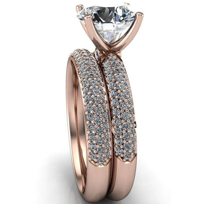 Fire Brilliance Rings Lynette Round Center Stone 4 Prong Double Diamond Channel Engagement Ring