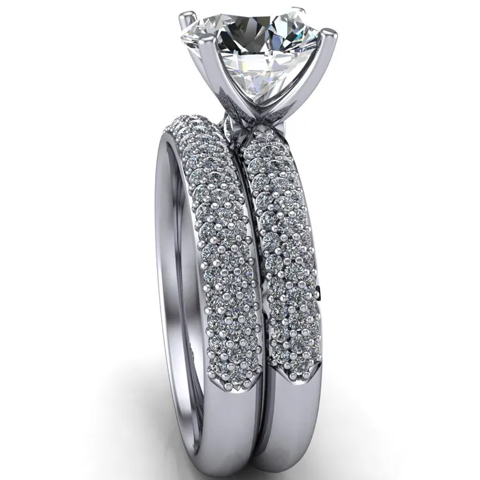 Fire Brilliance Rings Lynette Round Center Stone 4 Prong Double Diamond Channel Engagement Ring