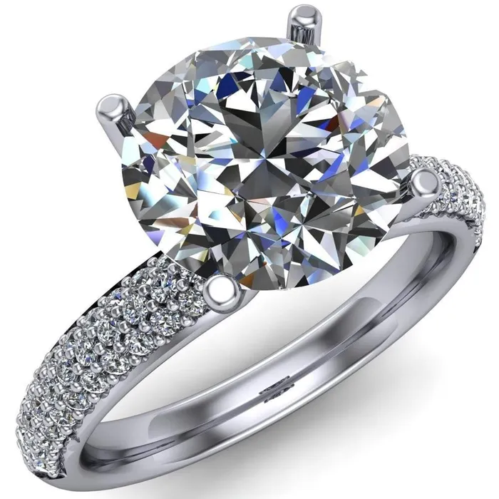 Fire Brilliance Rings Lynette Round Center Stone 4 Prong Double Diamond Channel Engagement Ring