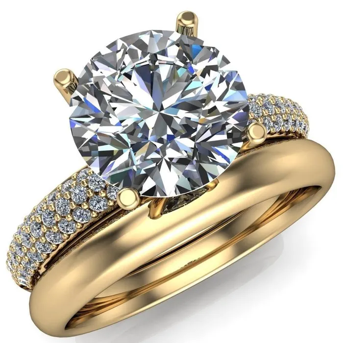 Fire Brilliance Rings Lynette Round Center Stone 4 Prong Double Diamond Channel Engagement Ring