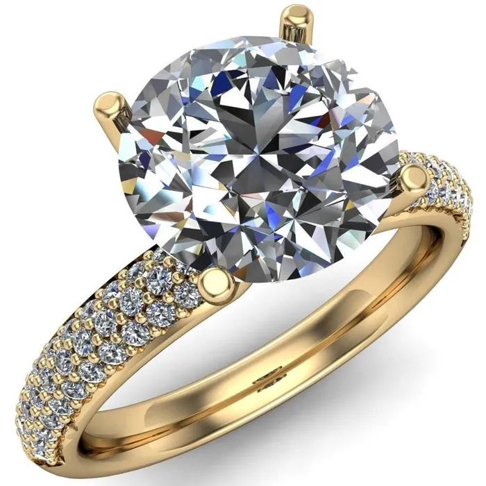 Fire Brilliance Rings Lynette Round Center Stone 4 Prong Double Diamond Channel Engagement Ring