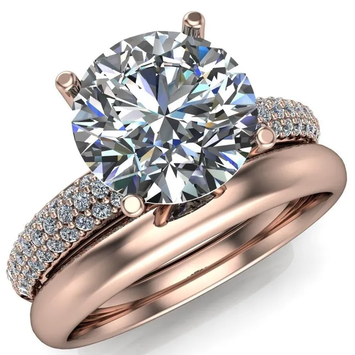 Fire Brilliance Rings Lynette Round Center Stone 4 Prong Double Diamond Channel Engagement Ring