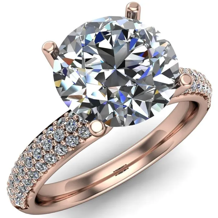 Fire Brilliance Rings Lynette Round Center Stone 4 Prong Double Diamond Channel Engagement Ring