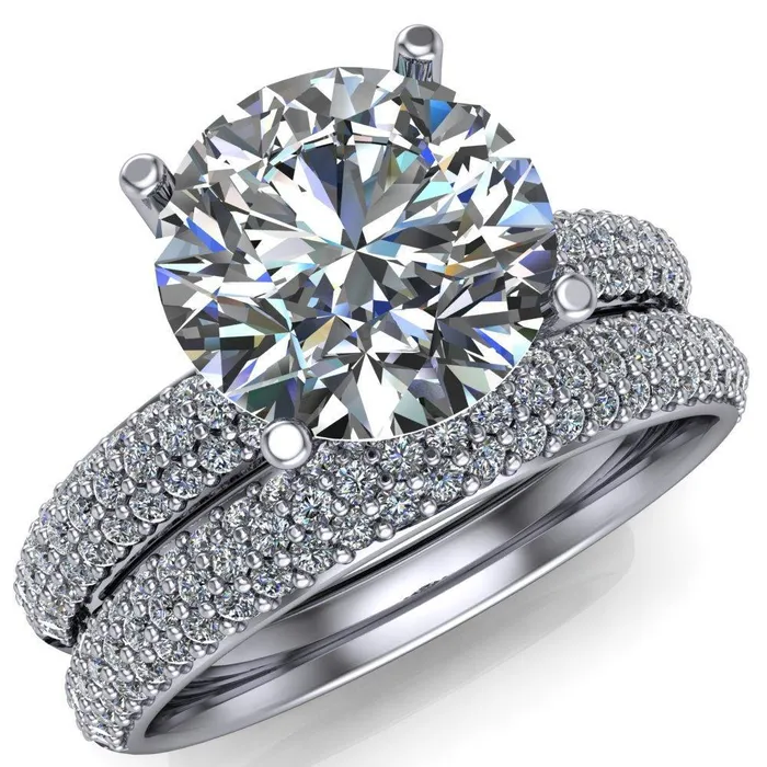 Fire Brilliance Rings Lynette Round Center Stone 4 Prong Double Diamond Channel Engagement Ring
