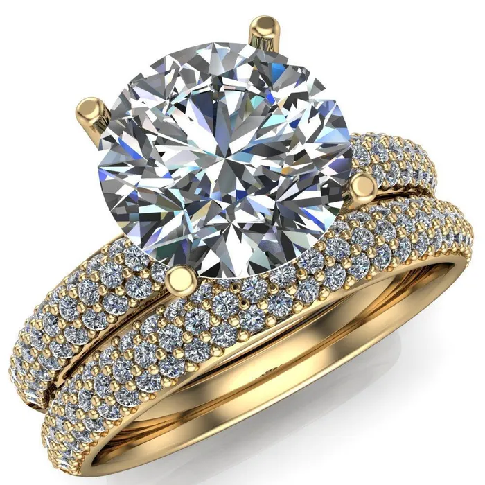 Fire Brilliance Rings Lynette Round Center Stone 4 Prong Double Diamond Channel Engagement Ring
