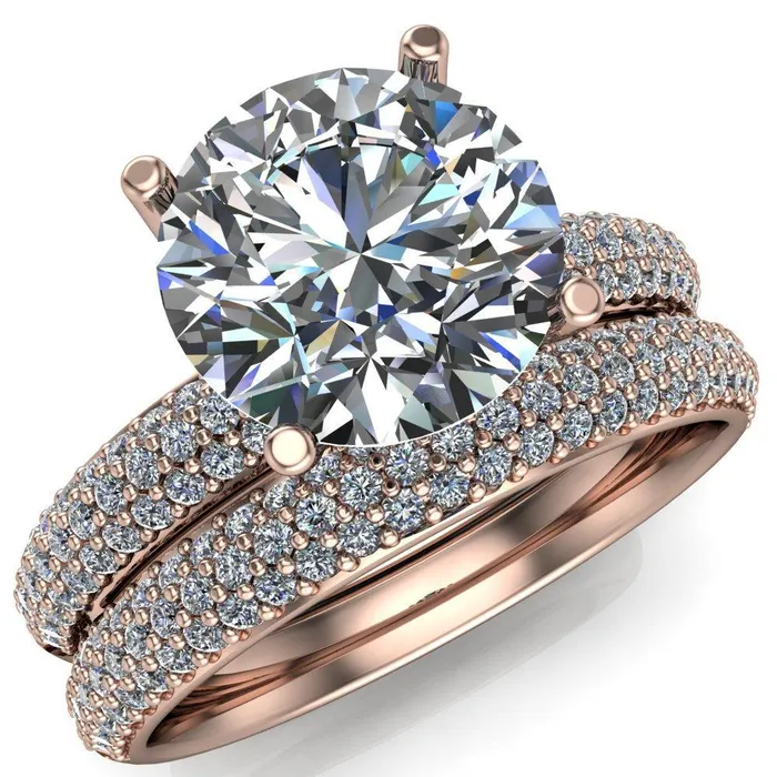 Fire Brilliance Rings Lynette Round Center Stone 4 Prong Double Diamond Channel Engagement Ring