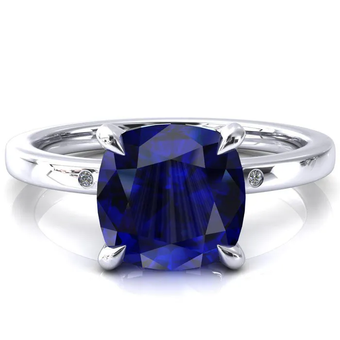 Fire Brilliance Rings Maise Cushion Blue Sapphire 4 Prong Diamond Accent Engagement Ring