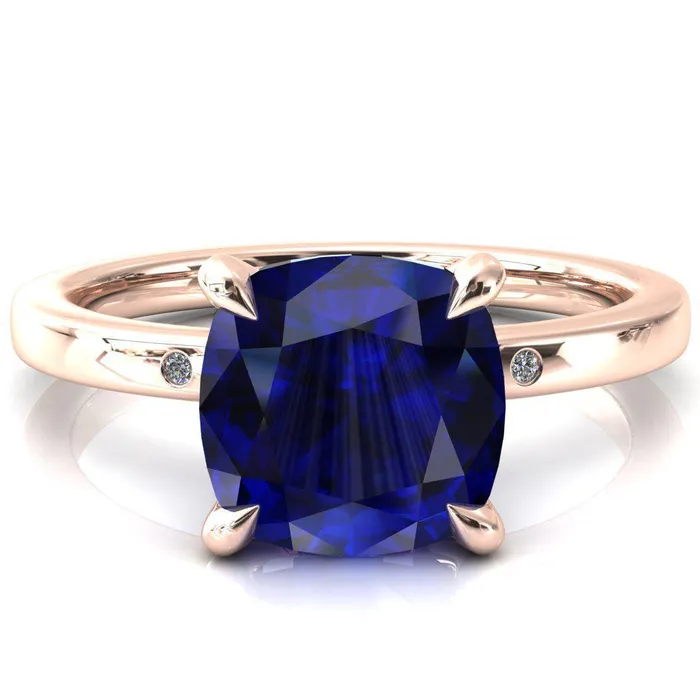 Fire Brilliance Rings Maise Cushion Blue Sapphire 4 Prong Diamond Accent Engagement Ring
