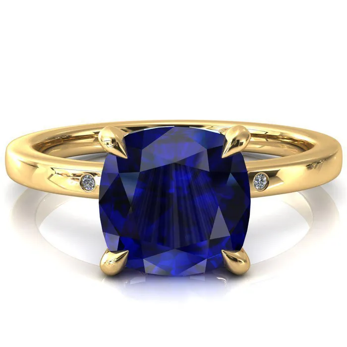 Fire Brilliance Rings Maise Cushion Blue Sapphire 4 Prong Diamond Accent Engagement Ring