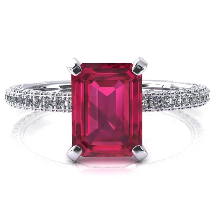 Fire Brilliance Rings Mariyah Emerald Ruby 4 Prong 34 Eternity 3 Sided Diamond Shank Engagement Ring Fire Brilliance Rings Mariyah Emerald Ruby 4 Prong 34 Eternity 3 Sided Diamond Shank Engagement Ring