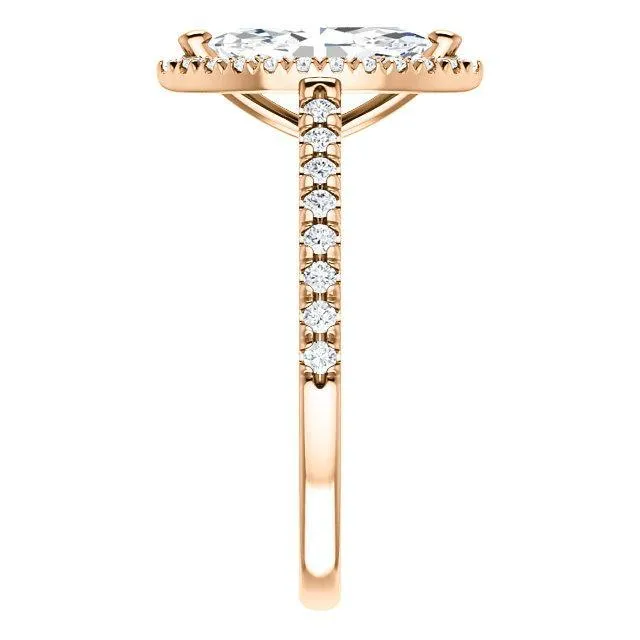 Fire Brilliance Rings Marquise Moissanite Diamond Accent Ice Halo Cathedral Ring