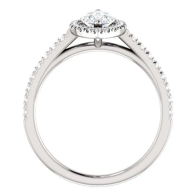 Fire Brilliance Rings Marquise Moissanite Diamond Accent Ice Halo Cathedral Ring