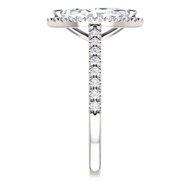 Fire Brilliance Rings Marquise Moissanite Diamond Accent Ice Halo Cathedral Ring