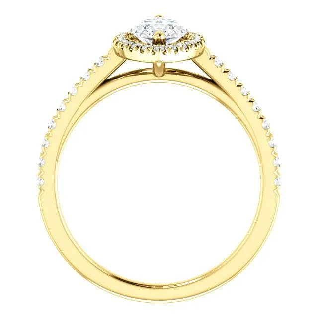 Fire Brilliance Rings Marquise Moissanite Diamond Accent Ice Halo Cathedral Ring