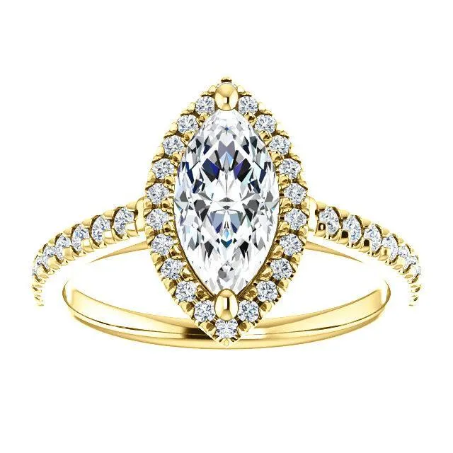 Fire Brilliance Rings Marquise Moissanite Diamond Accent Ice Halo Cathedral Ring