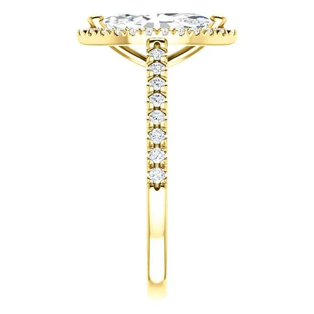 Fire Brilliance Rings Marquise Moissanite Diamond Accent Ice Halo Cathedral Ring