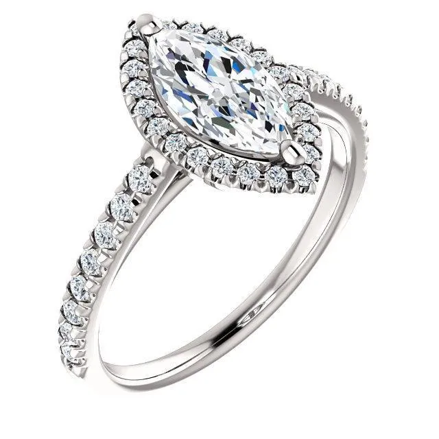 Fire Brilliance Rings Marquise Moissanite Diamond Accent Ice Halo Cathedral Ring