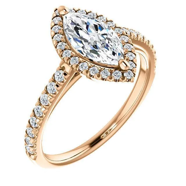 Fire Brilliance Rings Marquise Moissanite Diamond Accent Ice Halo Cathedral Ring