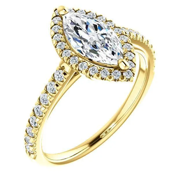 Fire Brilliance Rings Marquise Moissanite Diamond Accent Ice Halo Cathedral Ring