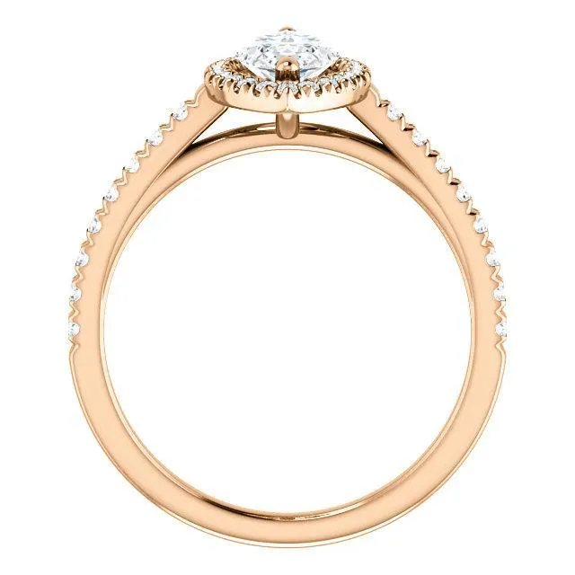 Fire Brilliance Rings Marquise Moissanite Diamond Accent Ice Halo Cathedral Ring