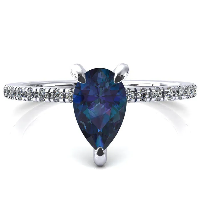 Fire Brilliance Rings Mayeli Pear Alexandrite 3 Claw Prong Micro Pave Diamond Sides Engagement Ring Fire Brilliance Rings Mayeli Pear Alexandrite 3 Claw Prong Micro Pave Diamond Sides Engagement Ring