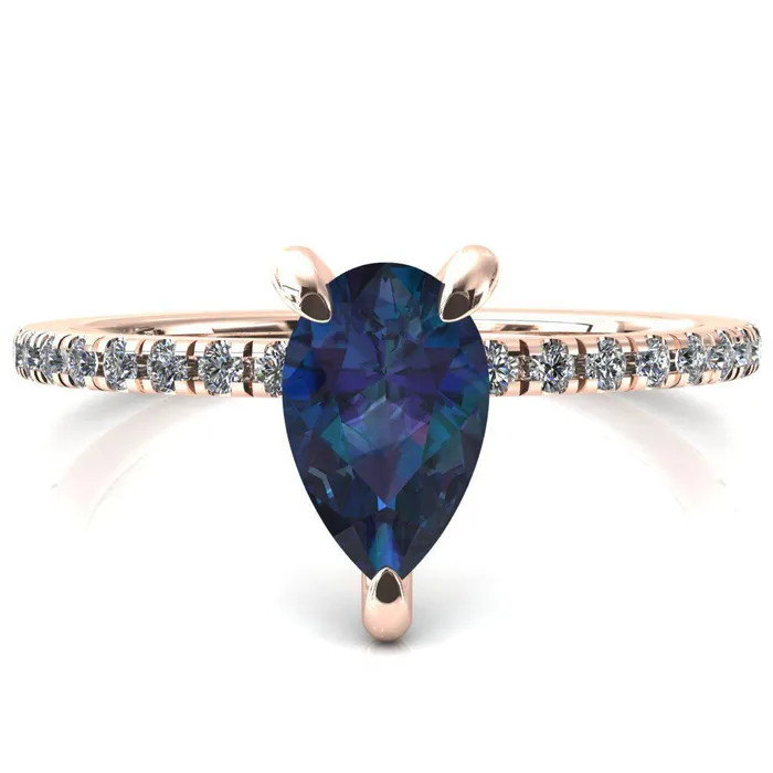Fire Brilliance Rings Mayeli Pear Alexandrite 3 Claw Prong Micro Pave Diamond Sides Engagement Ring
