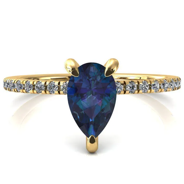 Fire Brilliance Rings Mayeli Pear Alexandrite 3 Claw Prong Micro Pave Diamond Sides Engagement Ring