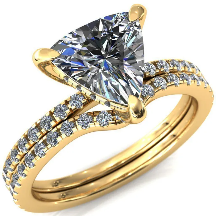 Fire Brilliance Rings Mayeli Trillion Moissanite 3 Claw Prong Micro Pave Diamond Sides Engagement Ring Fire Brilliance Rings Mayeli Trillion Moissanite 3 Claw Prong Micro Pave Diamond Sides Engagement Ring