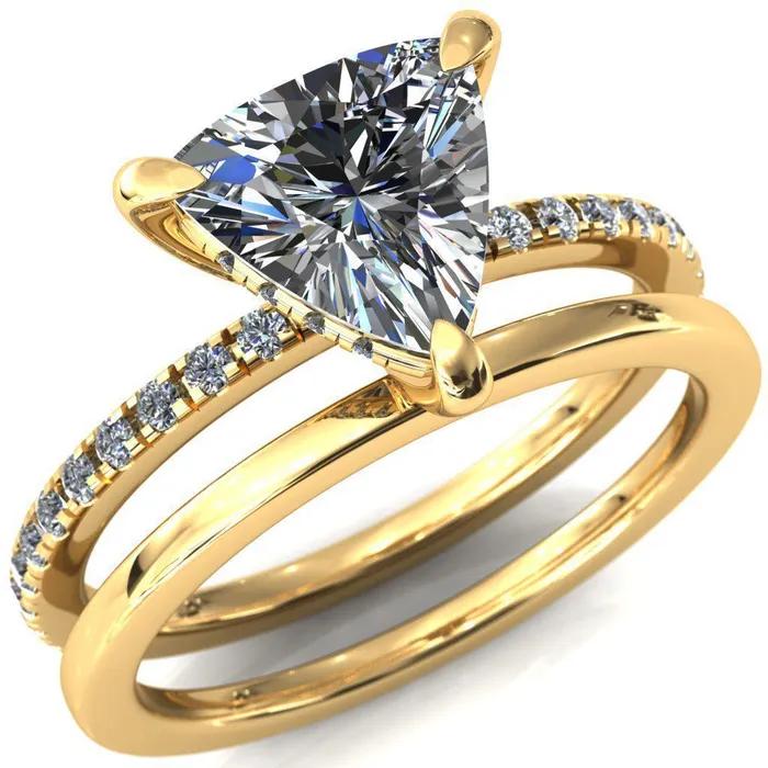 Fire Brilliance Rings Mayeli Trillion Moissanite 3 Claw Prong Micro Pave Diamond Sides Engagement Ring