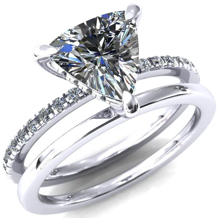 Fire Brilliance Rings Mayeli Trillion Moissanite 3 Claw Prong Micro Pave Diamond Sides Engagement Ring