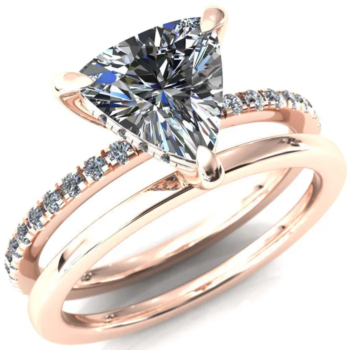 Fire Brilliance Rings Mayeli Trillion Moissanite 3 Claw Prong Micro Pave Diamond Sides Engagement Ring