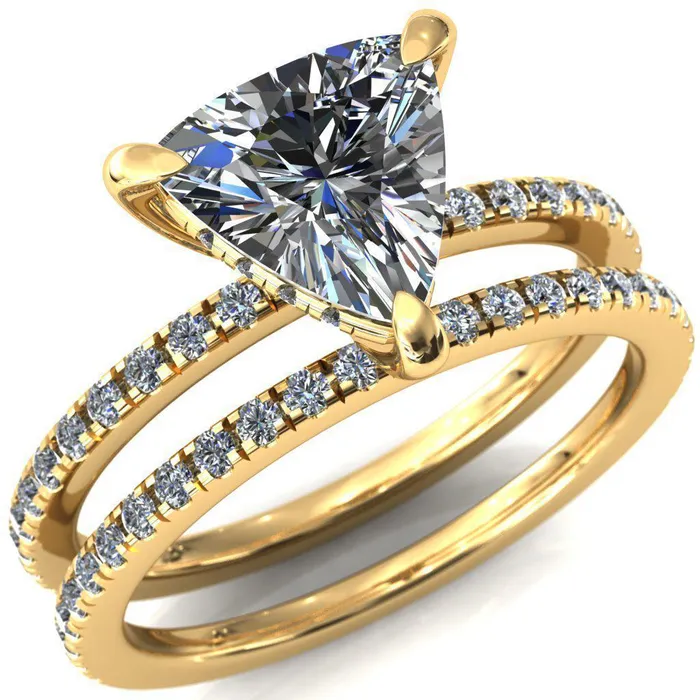 Fire Brilliance Rings Mayeli Trillion Moissanite 3 Claw Prong Micro Pave Diamond Sides Engagement Ring