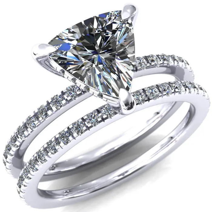 Fire Brilliance Rings Mayeli Trillion Moissanite 3 Claw Prong Micro Pave Diamond Sides Engagement Ring