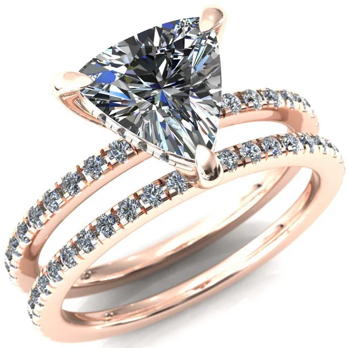 Fire Brilliance Rings Mayeli Trillion Moissanite 3 Claw Prong Micro Pave Diamond Sides Engagement Ring
