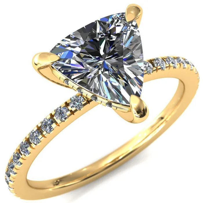 Fire Brilliance Rings Mayeli Trillion Moissanite 3 Claw Prong Micro Pave Diamond Sides Engagement Ring