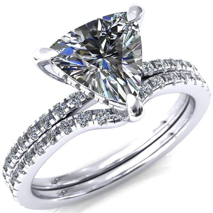 Fire Brilliance Rings Mayeli Trillion Moissanite 3 Claw Prong Micro Pave Diamond Sides Engagement Ring