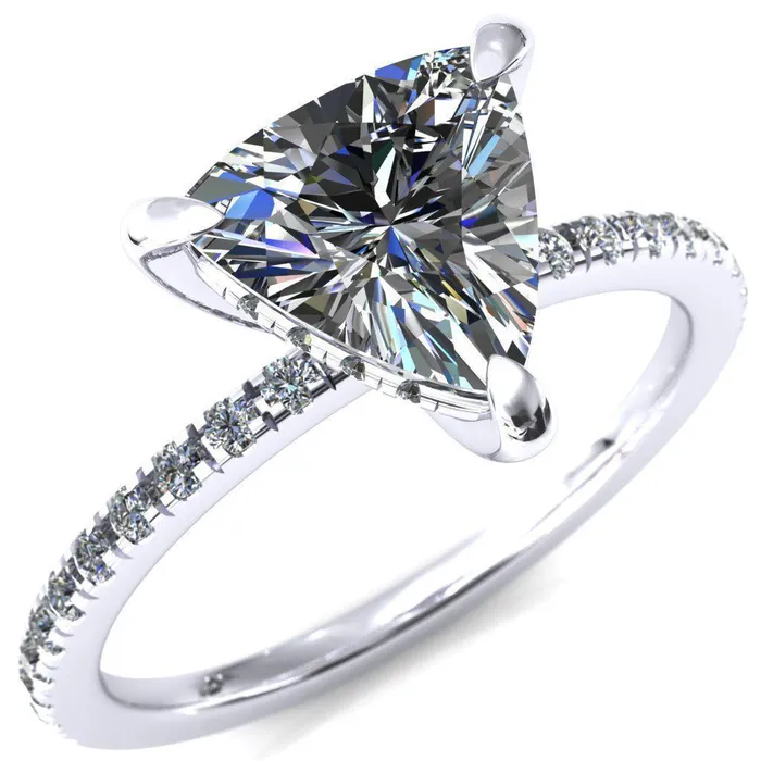 Fire Brilliance Rings Mayeli Trillion Moissanite 3 Claw Prong Micro Pave Diamond Sides Engagement Ring