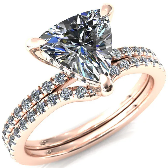 Fire Brilliance Rings Mayeli Trillion Moissanite 3 Claw Prong Micro Pave Diamond Sides Engagement Ring